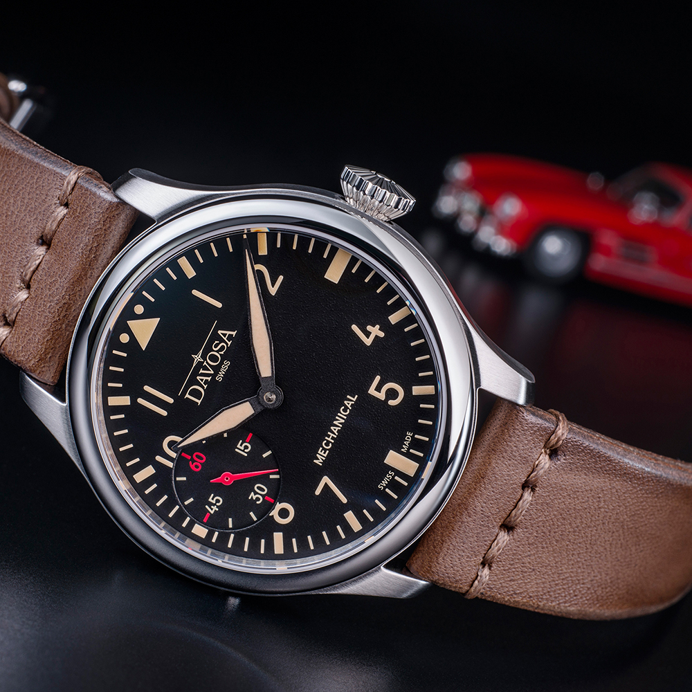 Davosa 160.500.66 zegarek srebrny klasyczny Pilot pasek - miniatura 5