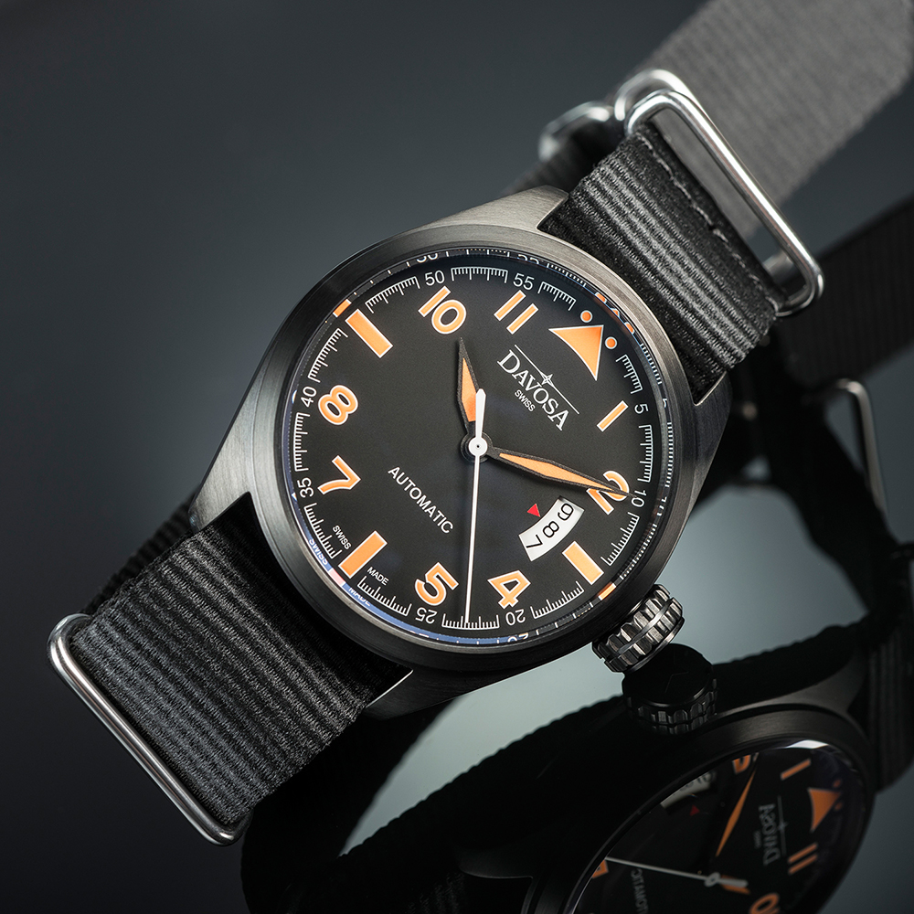 Davosa 161.511.94 zegarek czarny klasyczny Pilot pasek - miniatura 5