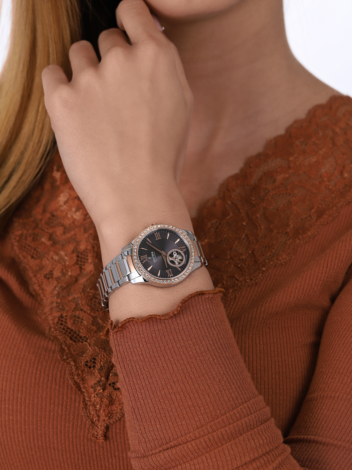 zegarek Festina F20487-2 automatyczny damski Classic Open Heart Automatic - miniatura 3