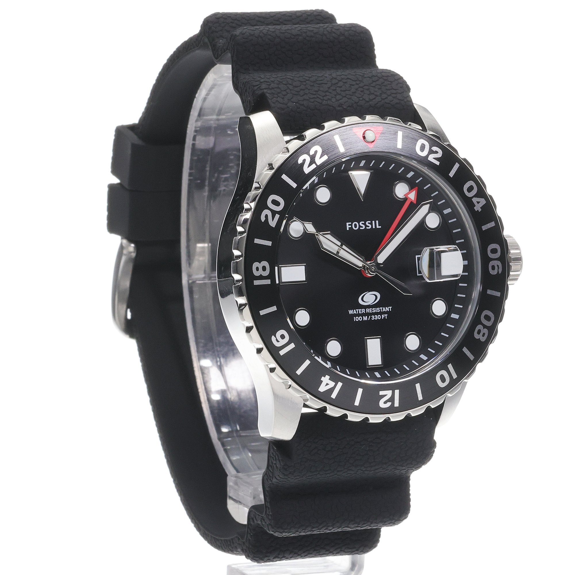 zegarek Fossil FS6036 kwarcowy męski Męskie BLUE GMT Black Silicone Strap 46mm