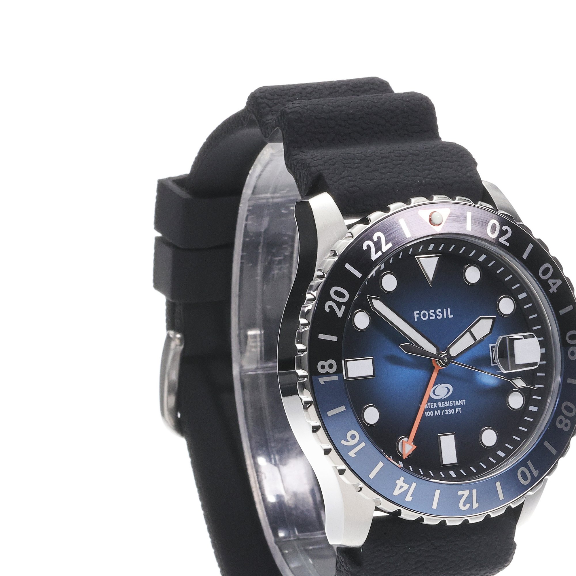 zegarek Fossil FS6049 kwarcowy męski Męskie BLUE GMT Black Silicone Strap 46mm - miniatura 3