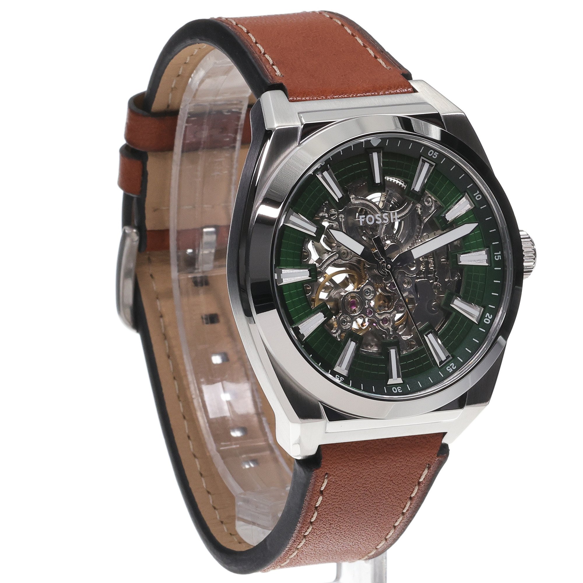 zegarek Fossil ME3261 automatyczny męski Męskie EVERETT AUTOMATIC SKELETON Brown Leather Strap 42mm - miniatura 3