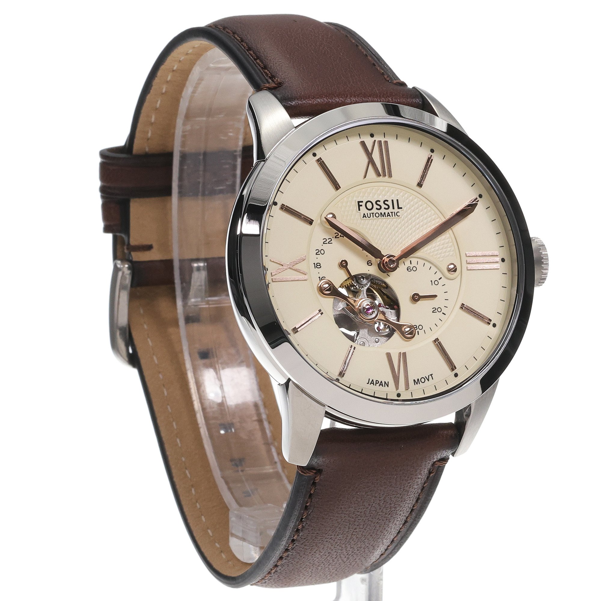 zegarek Fossil ME3266 automatyczny męski Męskie Brown Leather Strap Open Heart 42mm - miniatura 3