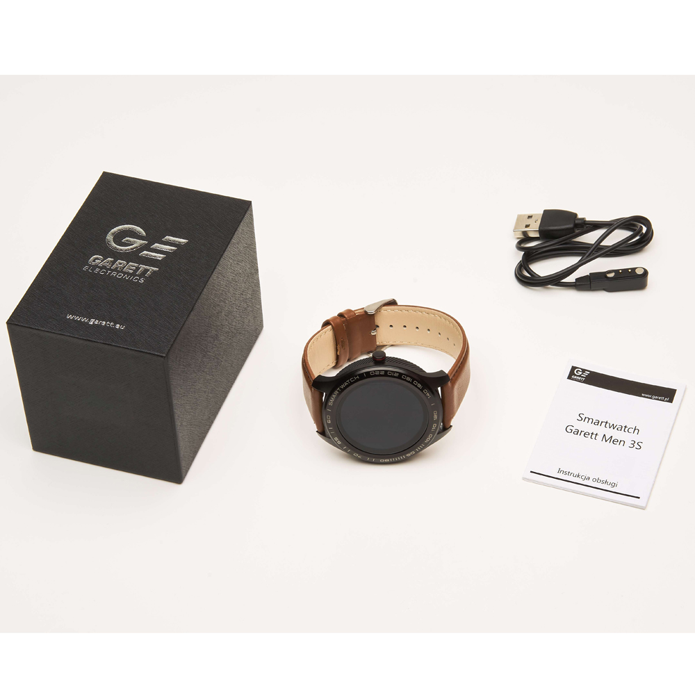 Garett 5903246287004 Smartwatch Garett Men 3S RT brązowy skórzany Męskie sportowy zegarek czarny - miniatura 9