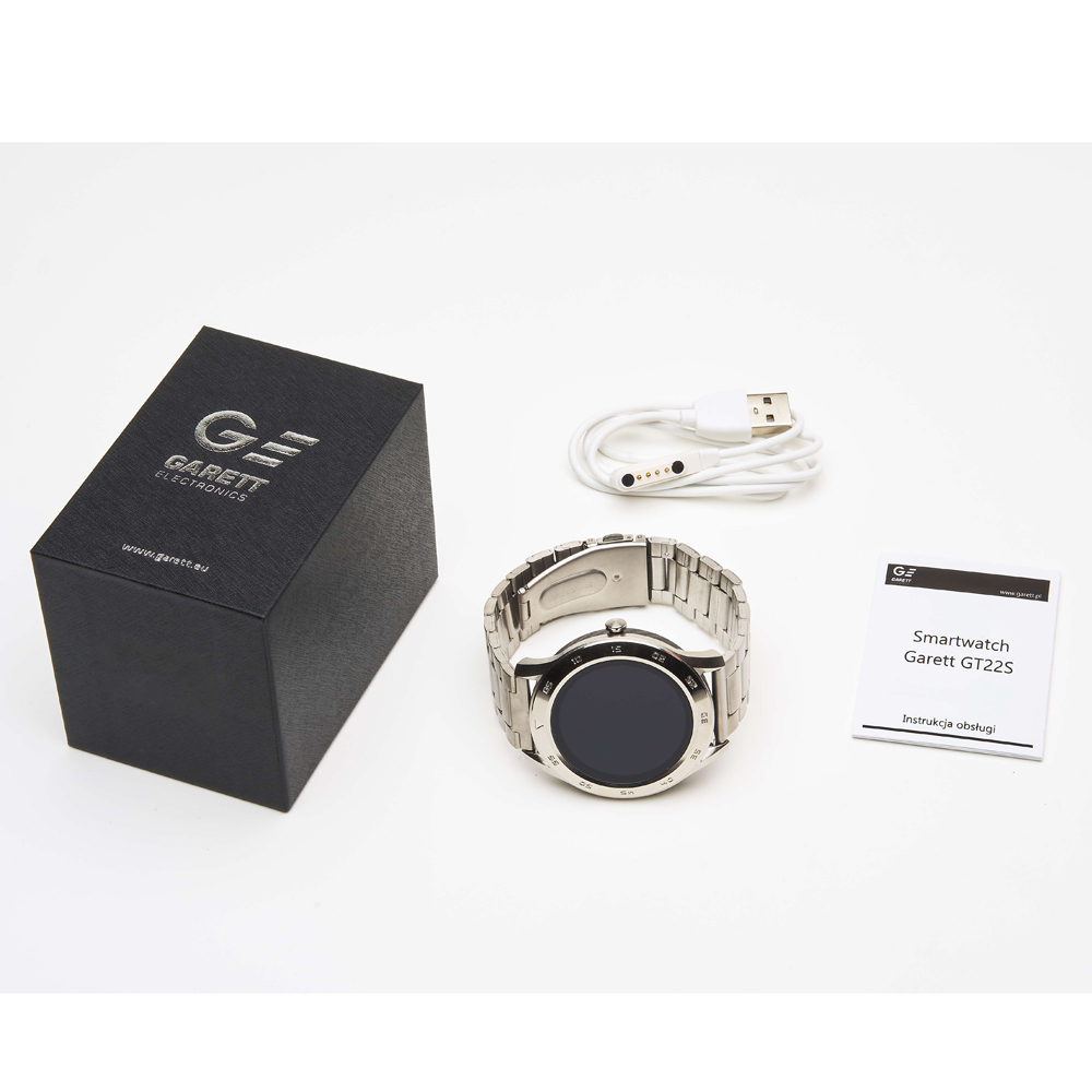 Garett 5903246287295 Smartwatch Garett GT22S RT srebrny stalowy zegarek sportowy Męskie