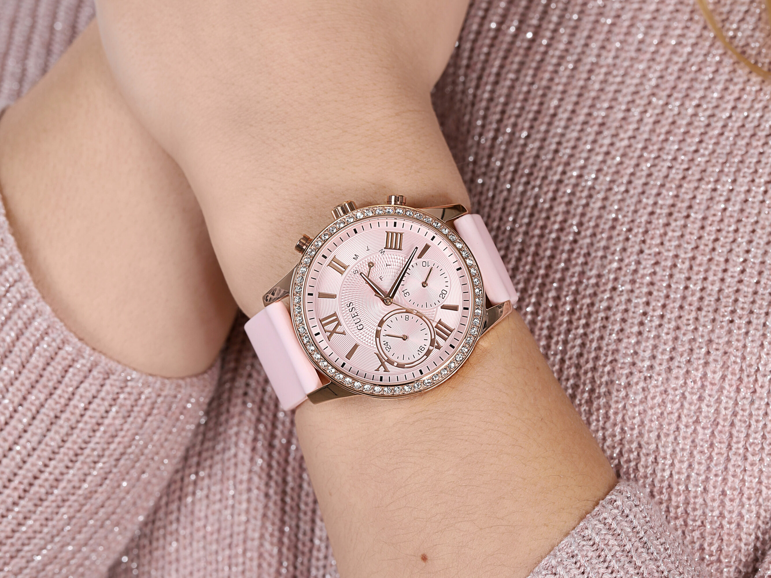 zegarek Guess W1135L2 różowe złoto Pasek - miniatura 4