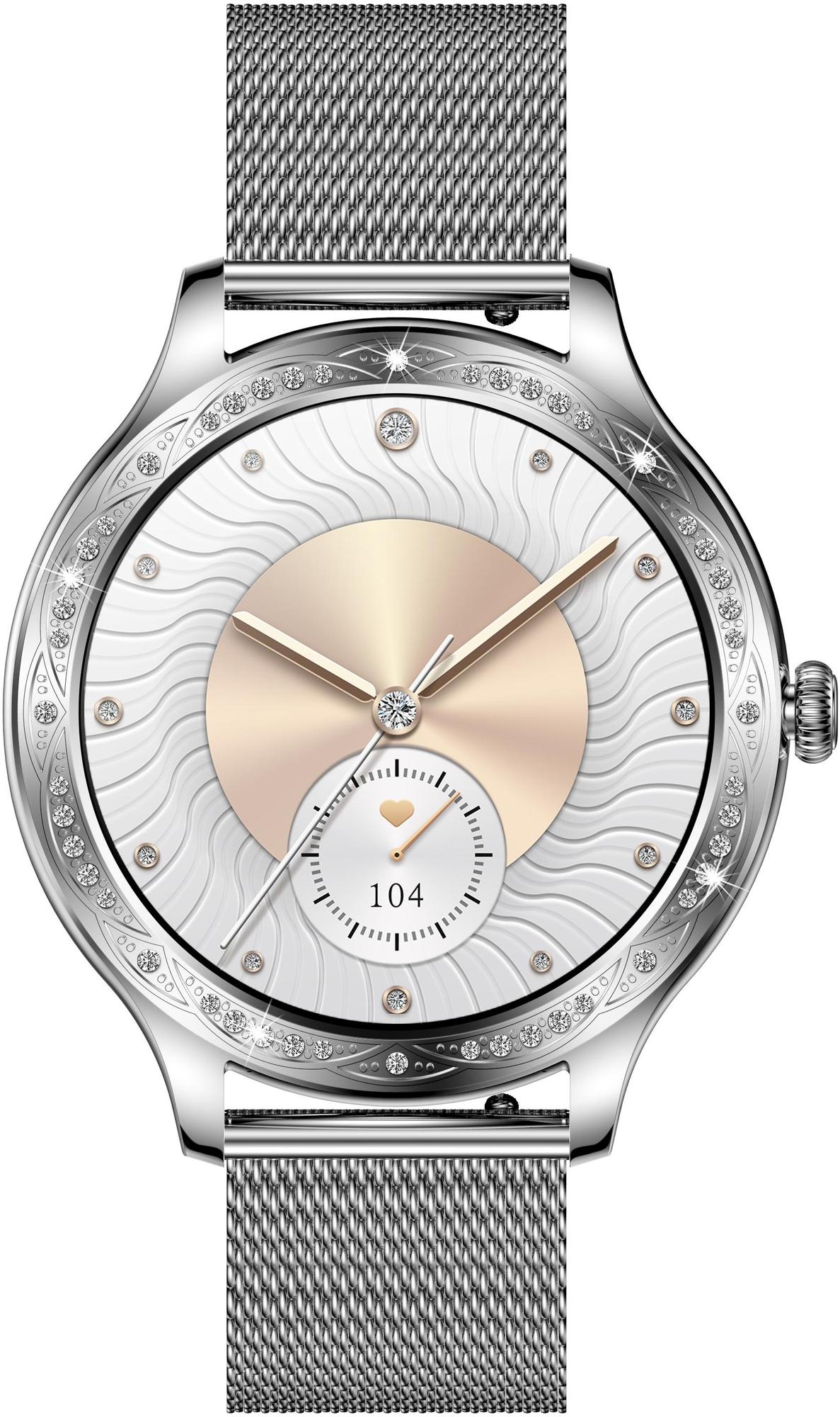 zegarek Hagen HB231111411 HB23 Srebrny + Pasek damski z krokomierz Smartwatch