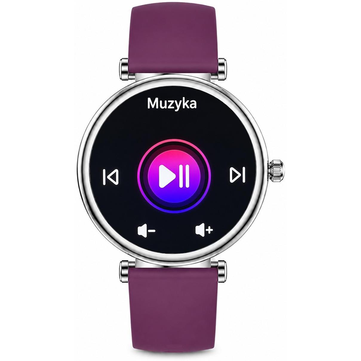 zegarek Hagen HB4021153211211-SET HB40 Fioletowy + Pasek i Bransoleta damski z krokomierz Smartwatch - miniatura 2