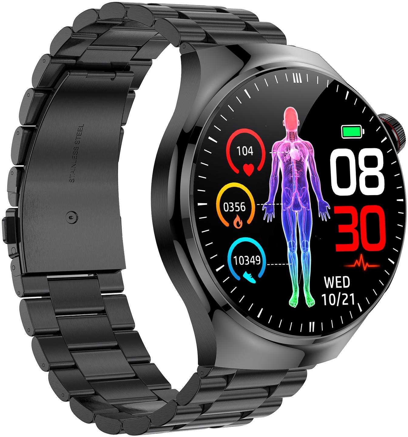 zegarek Hagen HB4114114 HB41 Czarny na Bransolecie męski z krokomierz Smartwatch