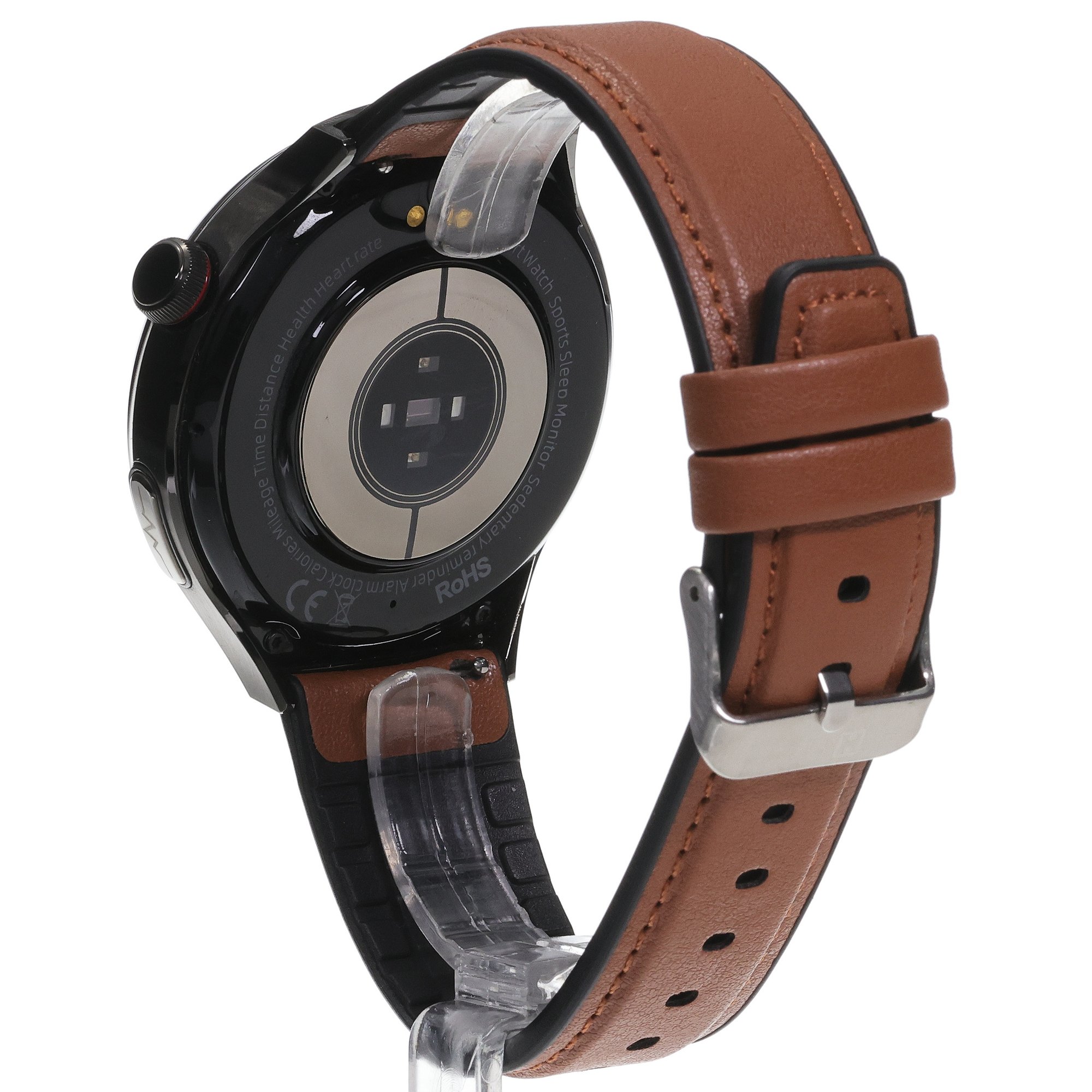 zegarek Hagen HB4114533 HB41 Czarny na Brązowym Pasku męski z krokomierz Smartwatch
