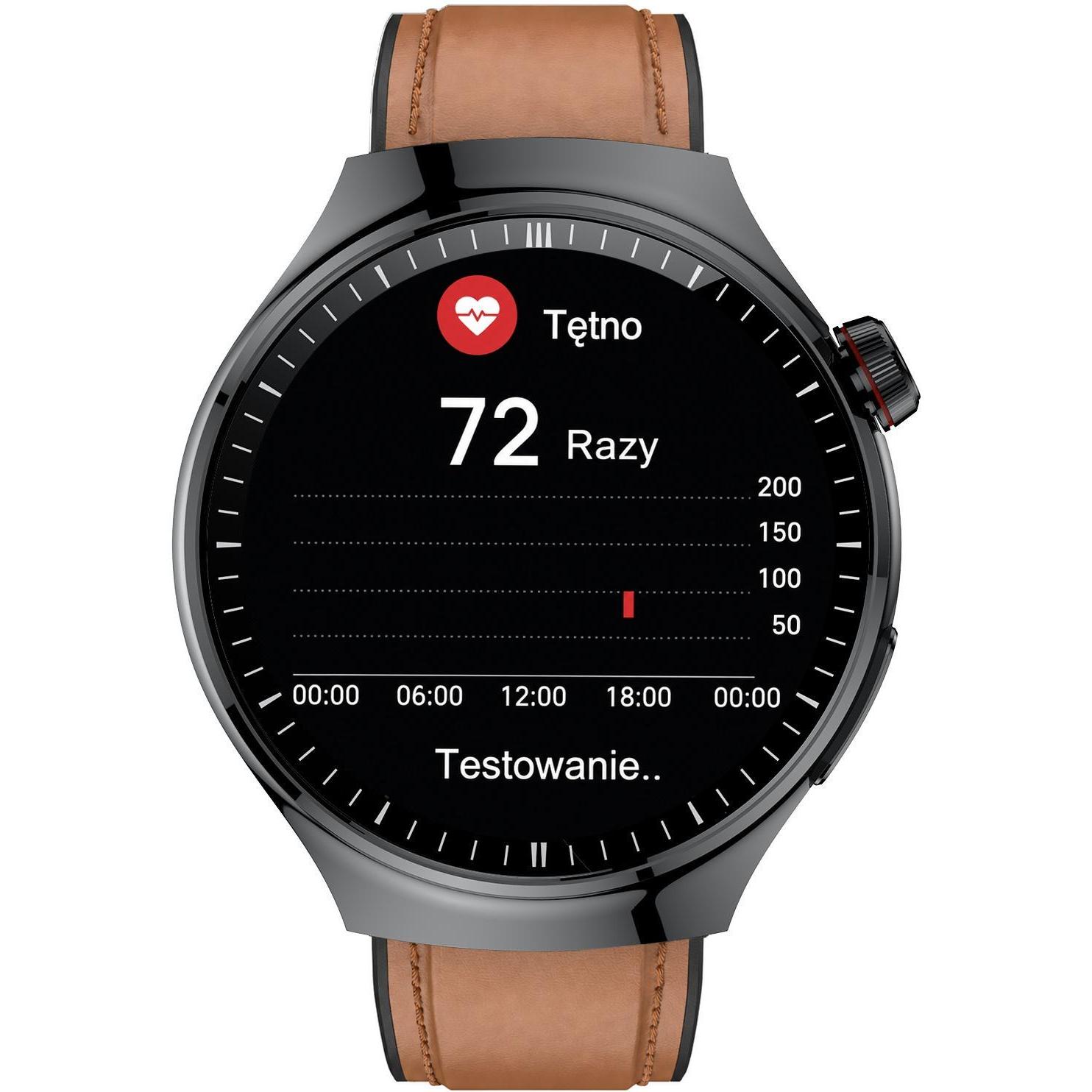 zegarek Hagen HB4114533 HB41 Czarny na Brązowym Pasku Smartwatch