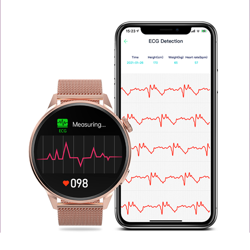 zegarek Hagen HC13110144 kwarcowy męski Smartwatch Smartwatch HC13 różowe złoto czarny mesh - miniatura 6