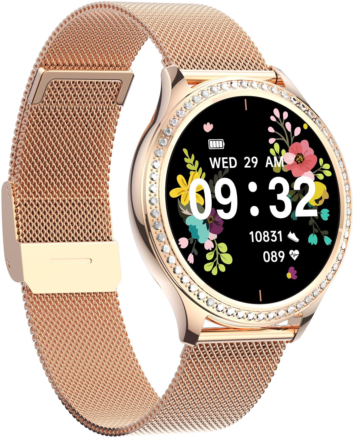 zegarek Hagen HC7411514155310-SET Smartwatch HC74 różowe złoto + beżowy pasek damski z krokomierz Smartwatch - miniatura 2