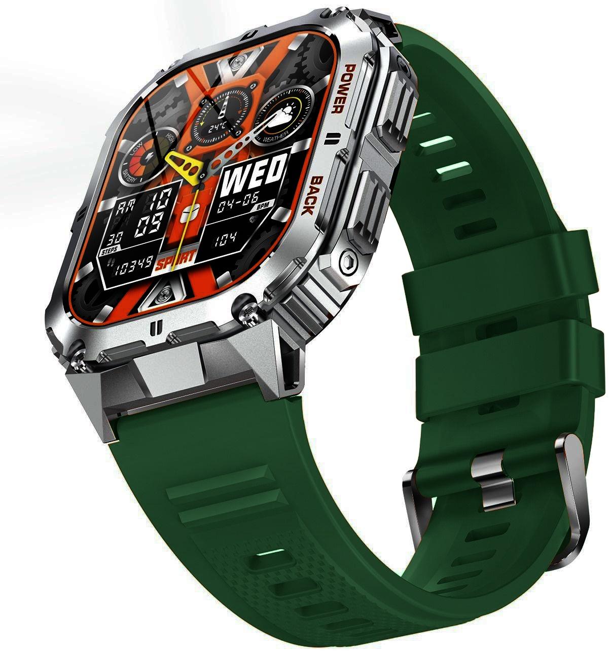 zegarek Hagen HC972115314 HC97 Srebrny na Zielonym Pasku + Pasek męski z kompas Smartwatch - miniatura 3