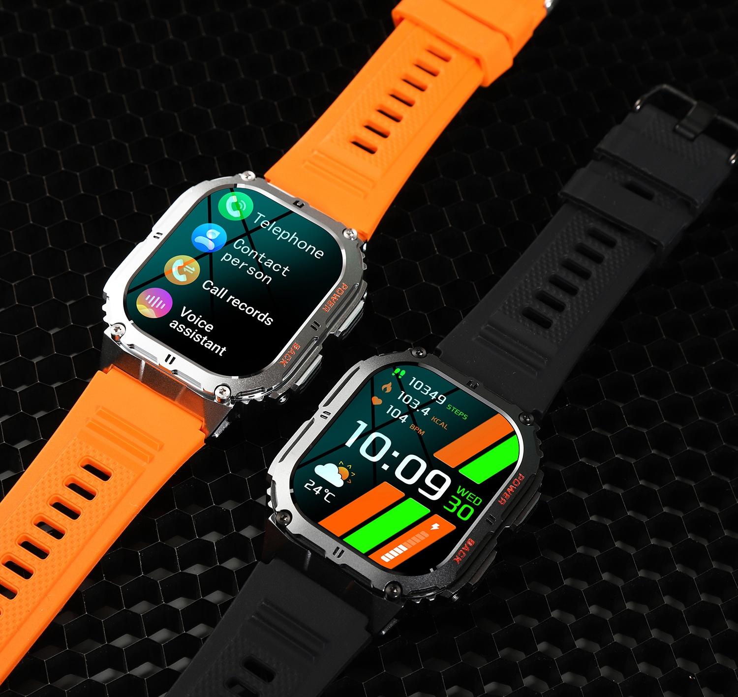 zegarek Hagen HC97211538 kwarcowy męski Smartwatch HC97 Srebrny na Pomarańczowym Pasku + Pasek - miniatura 4