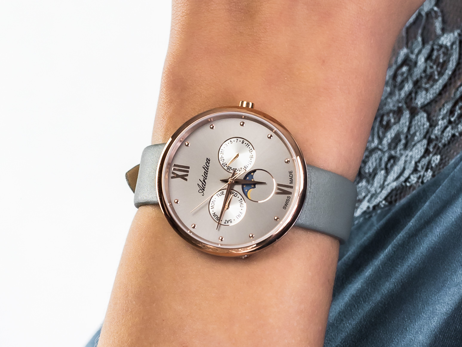 Adriatica A3732.RG87QF Moonphase zegarek klasyczny Pasek - miniatura 4