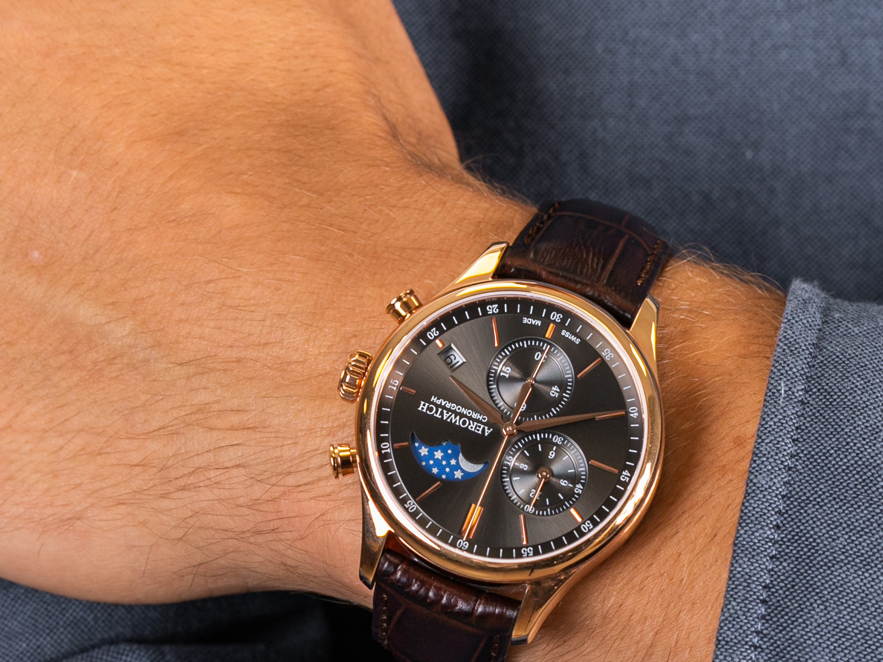 Aerowatch 78986-RO02 RENAISSANCE CHRONO MOON PHASES zegarek klasyczny Renaissance - miniatura 4