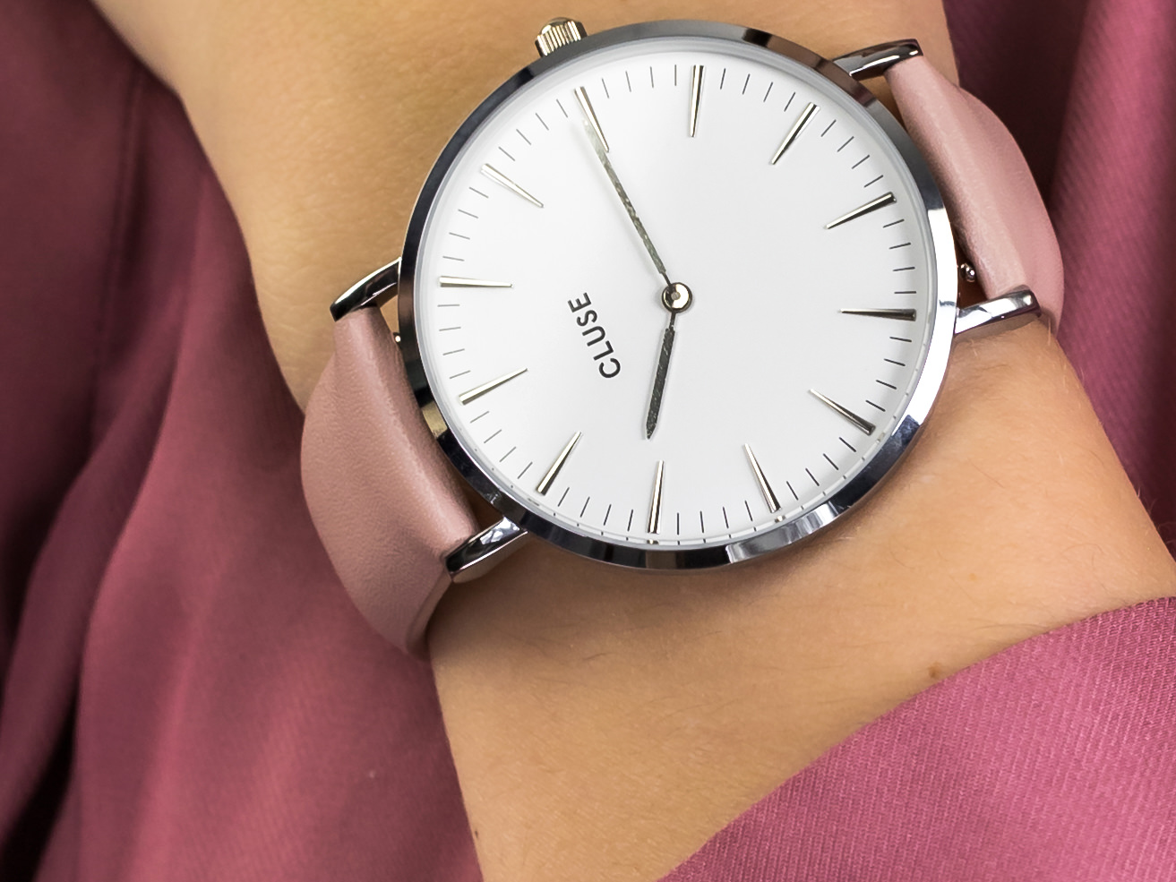 Cluse CL18214 White Dial Ladies Pink Leather zegarek klasyczny La Boheme - miniatura 4