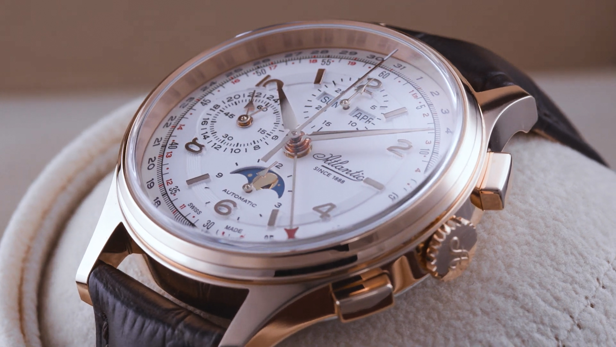 Atlantic 55851.44.25 zegarek różowe złoto elegancki Worldmaster pasek - miniatura 5