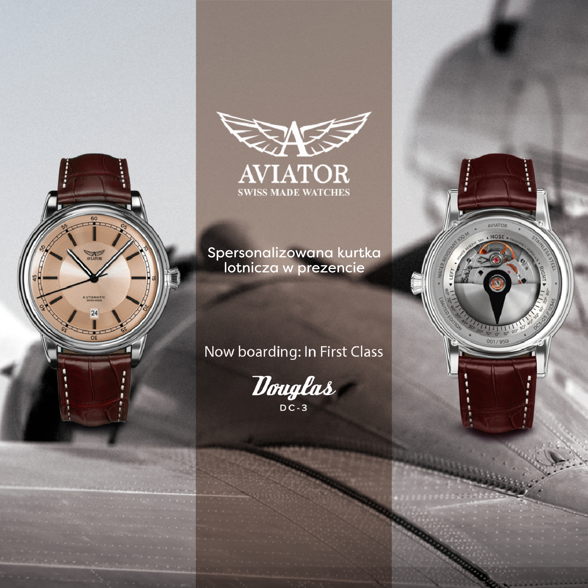 Aviator V.3.32.0.241.4 zegarek srebrny klasyczny Douglas pasek