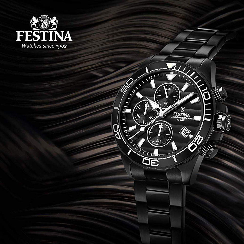 Festina F20369-1 zegarek czarny sportowy Chronograf pasek - miniatura 5