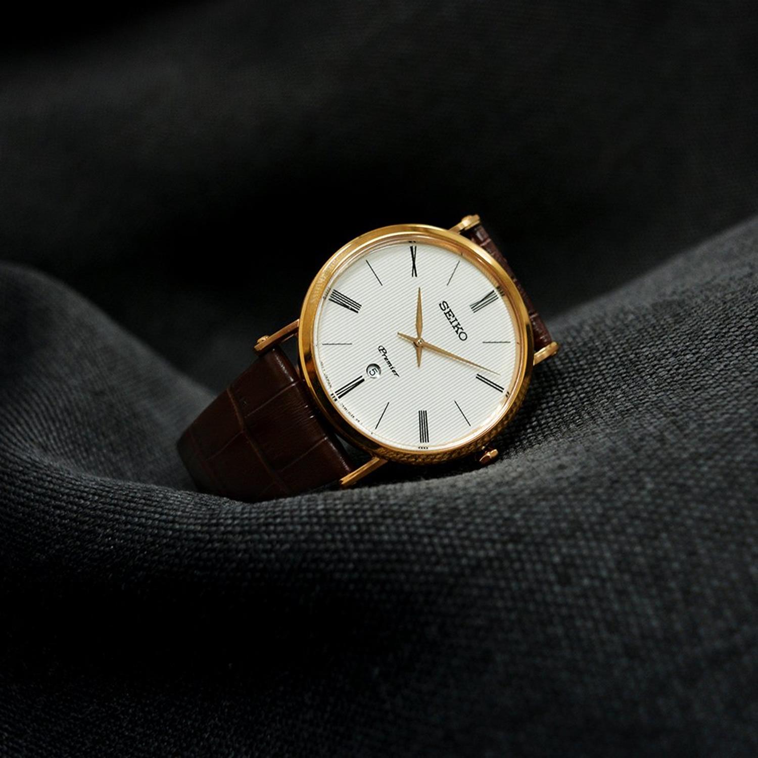 Seiko SKP398P1 zegarek różowe złoto klasyczny Premier pasek - miniatura 5