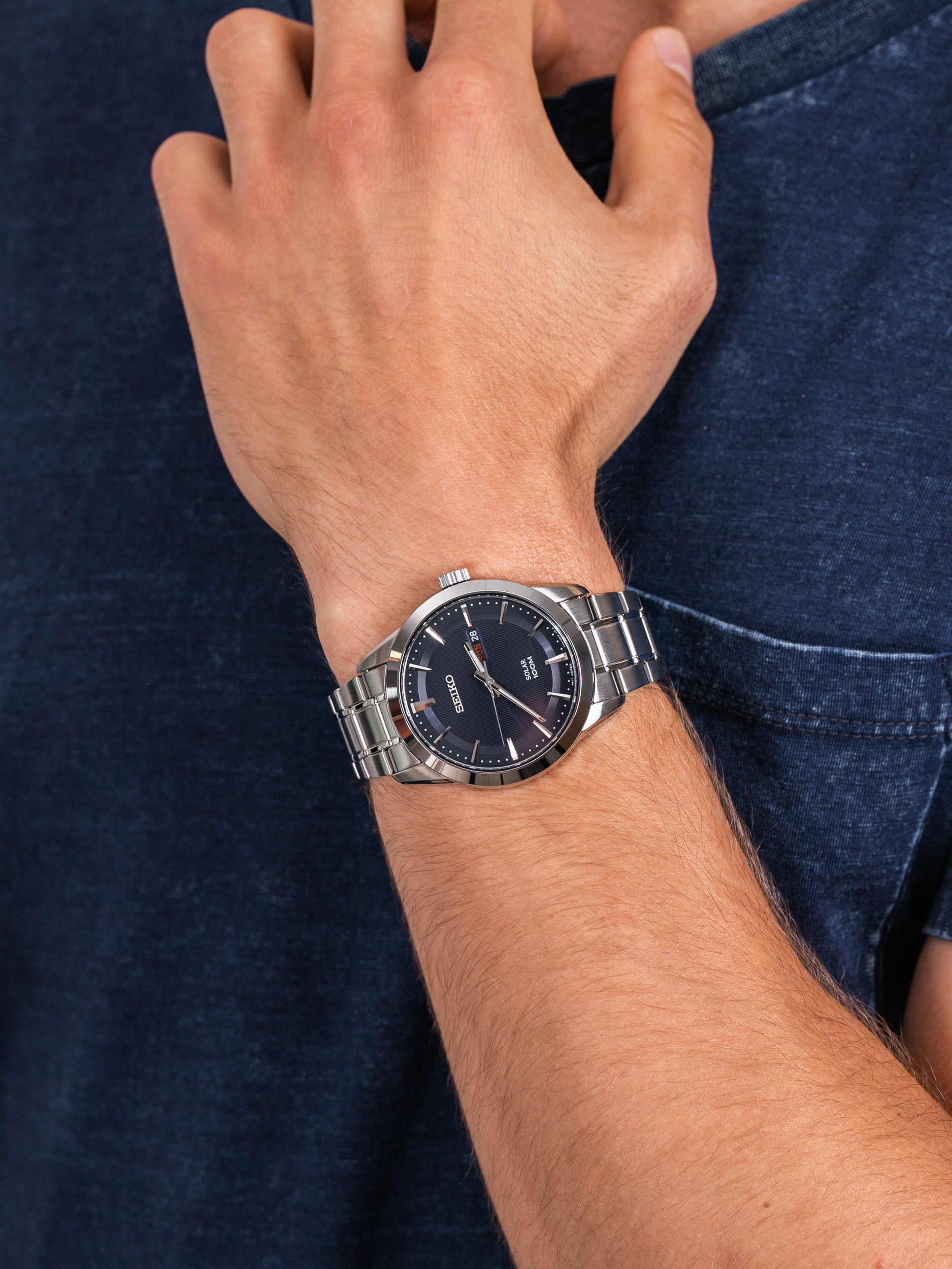 Seiko SNE361P1 męski zegarek Solar bransoleta - miniatura 3