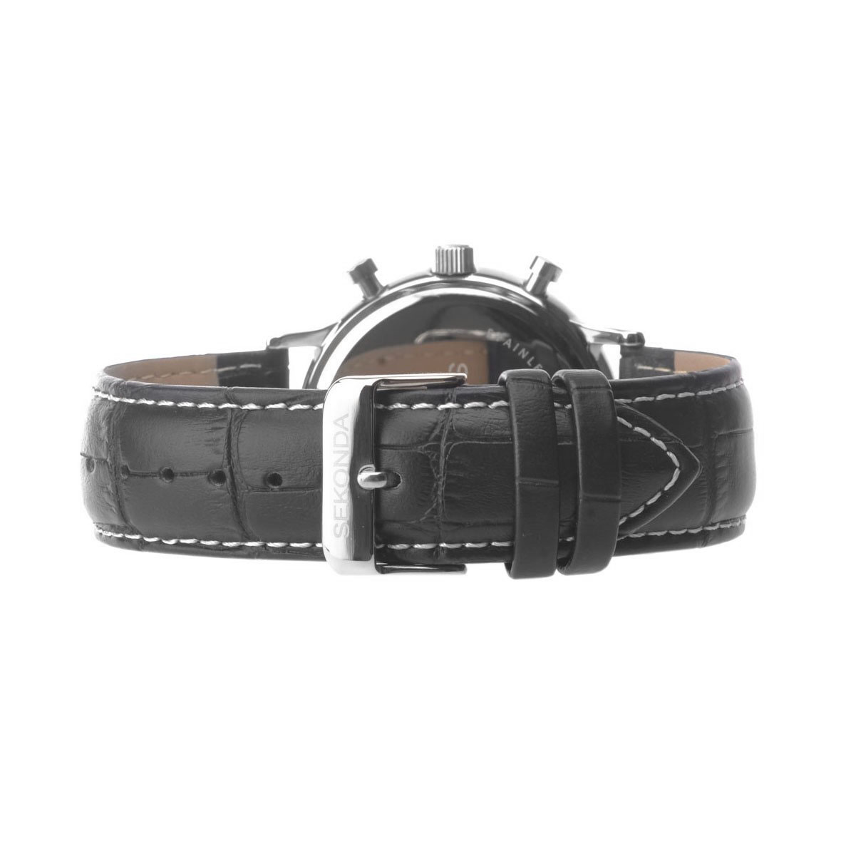 Sekonda SEK.1509 Mens Black Leather Strap Chronograph Watch Chronograph elegancki zegarek srebrny - miniatura 6