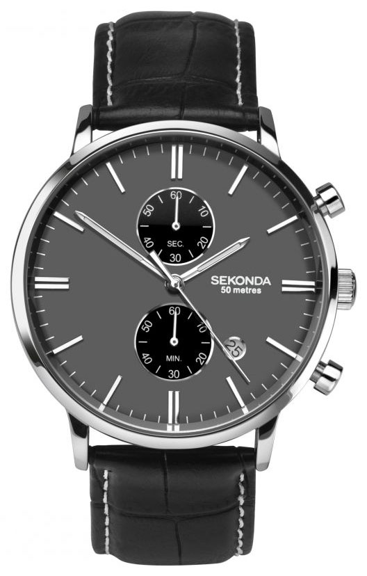 Sekonda Men’s Black Leather Strap Chronograph Watch SEK.1509