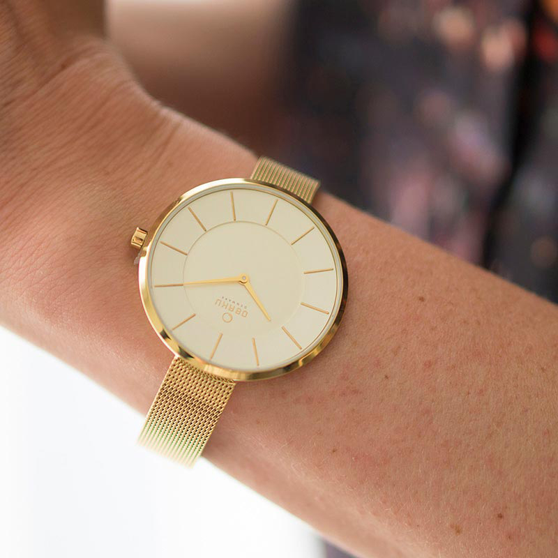 Obaku Denmark V185LXGGMG SAND - GOLD zegarek fashion/modowy Slim - miniatura 4