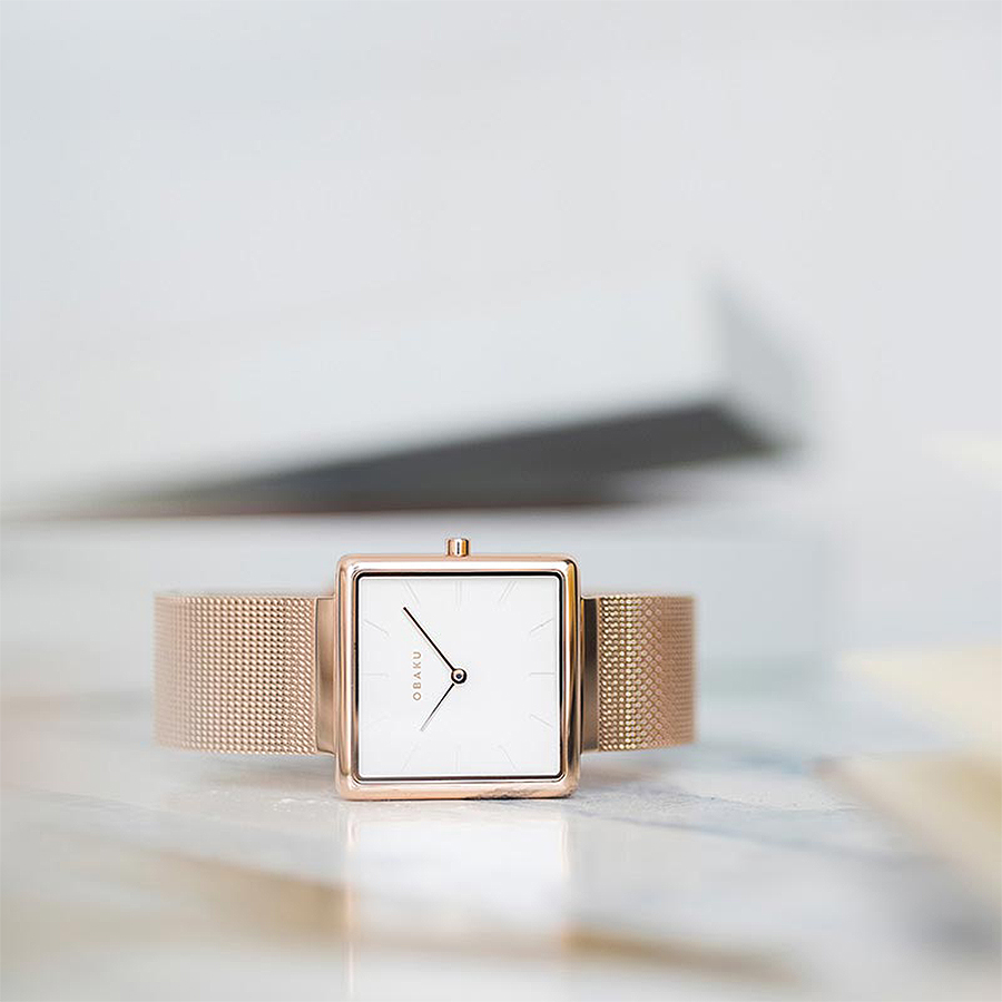 Obaku Denmark V236LXVIMV Slim KVADRAT - ROSE zegarek damski klasyczny szafirowe - miniatura 9