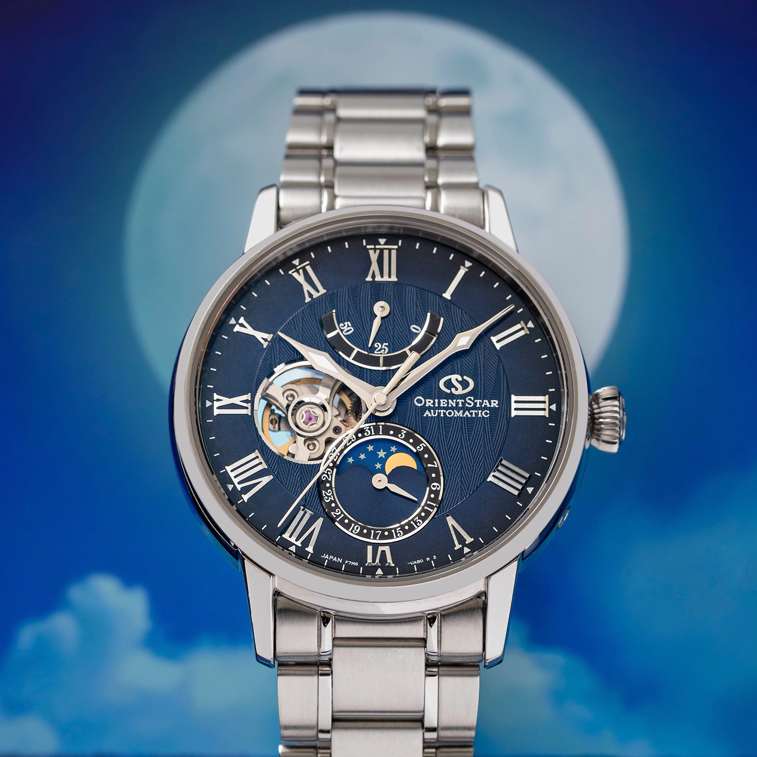 zegarek Orient Star RE-AY0103L00B Open Heart Mechanical Moon Next Generation Open Heart szafirowe - miniatura 11