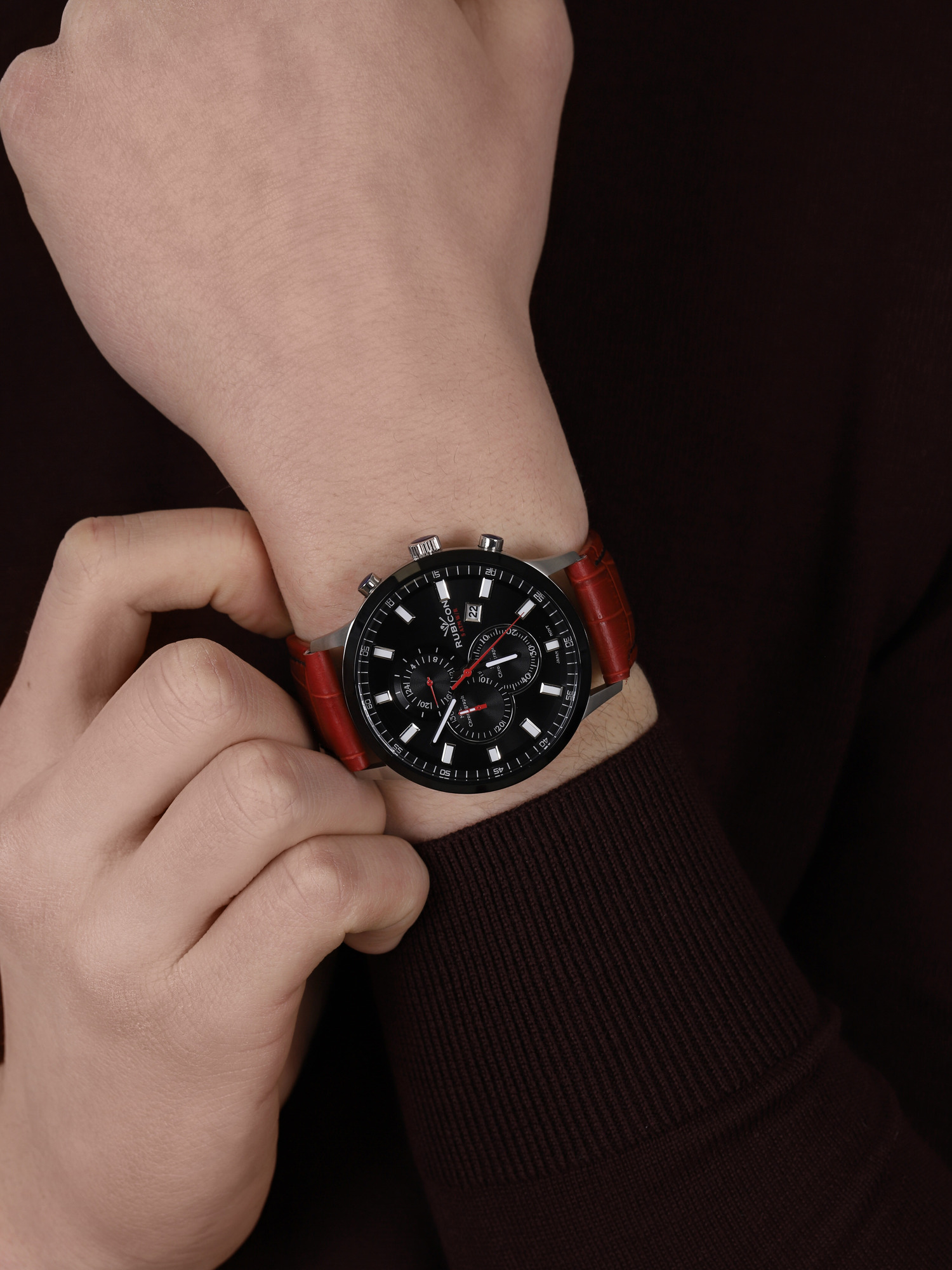 zegarek Rubicon RNCD71TIBR05AX męski z chronograf Pasek - miniatura 3