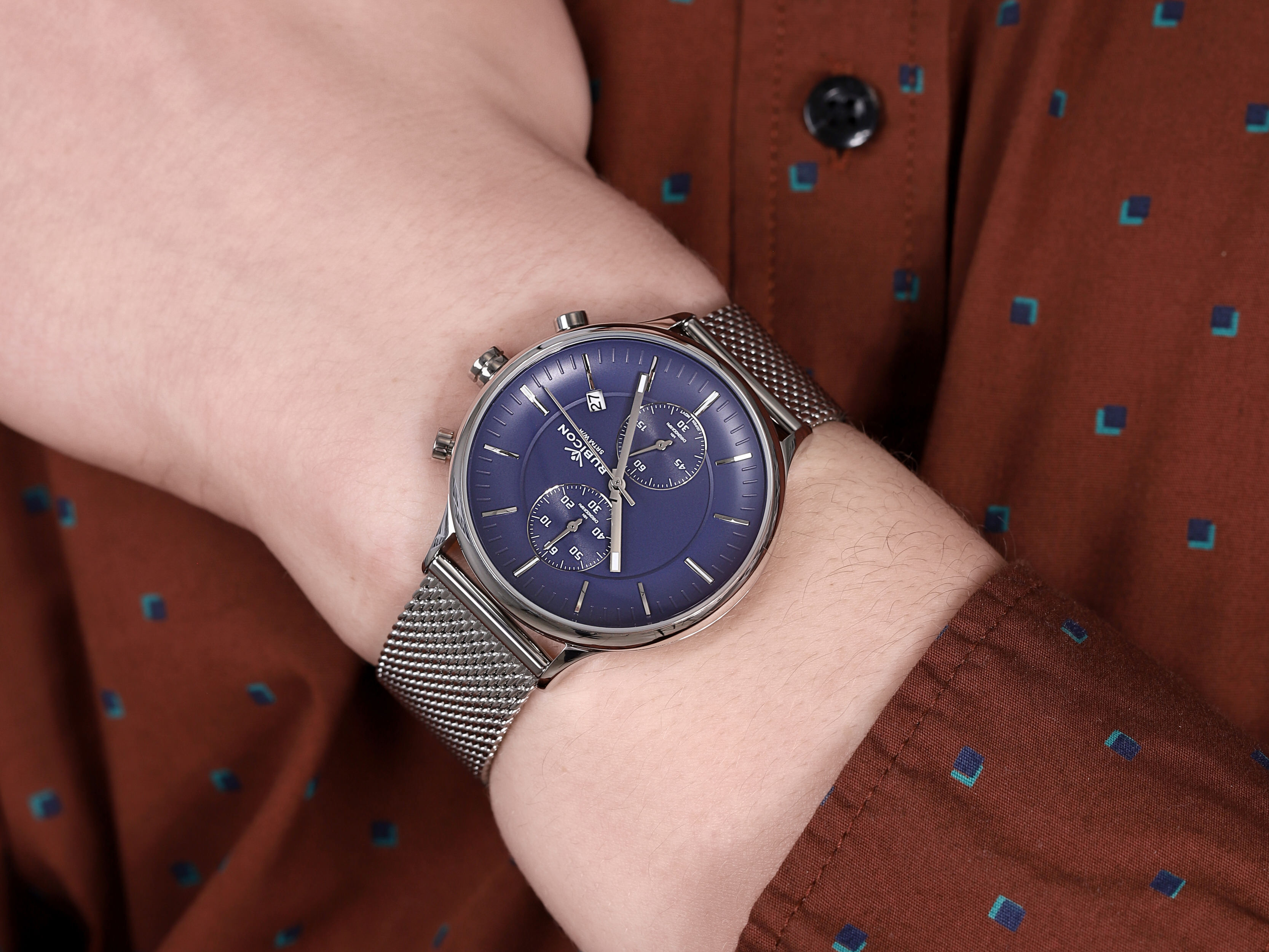 zegarek Rubicon RNDD97SIDX05AX męski z chronograf Bransoleta - miniatura 4
