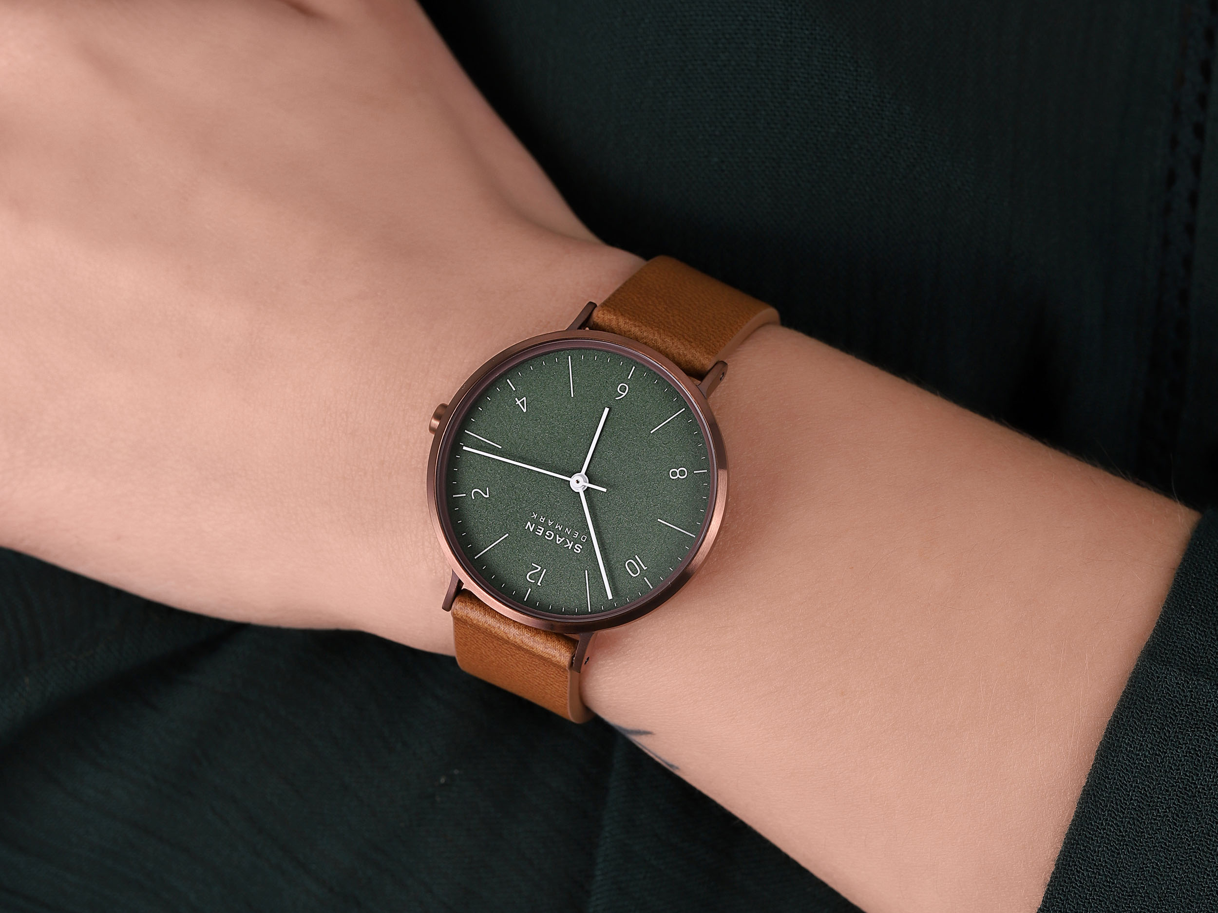 zegarek Skagen SKW2973 kwarcowy damski Aaren Aaren Naturals Cognac Leather Alternative Made With Apple - miniatura 4