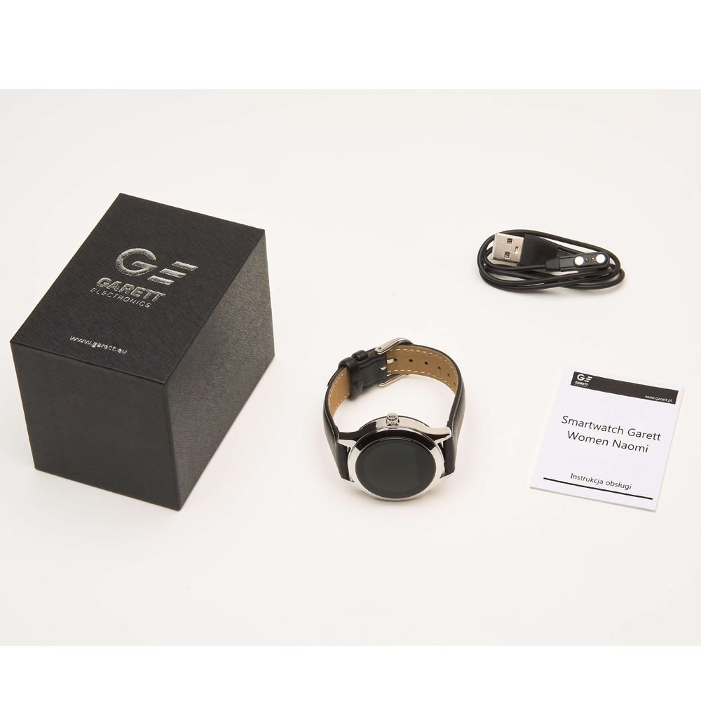 Garett 5903246287240 Damskie Smartwatch Garett Women Naomi RT czarny skórzany zegarek damski sportowy z tworzywa sztucznego