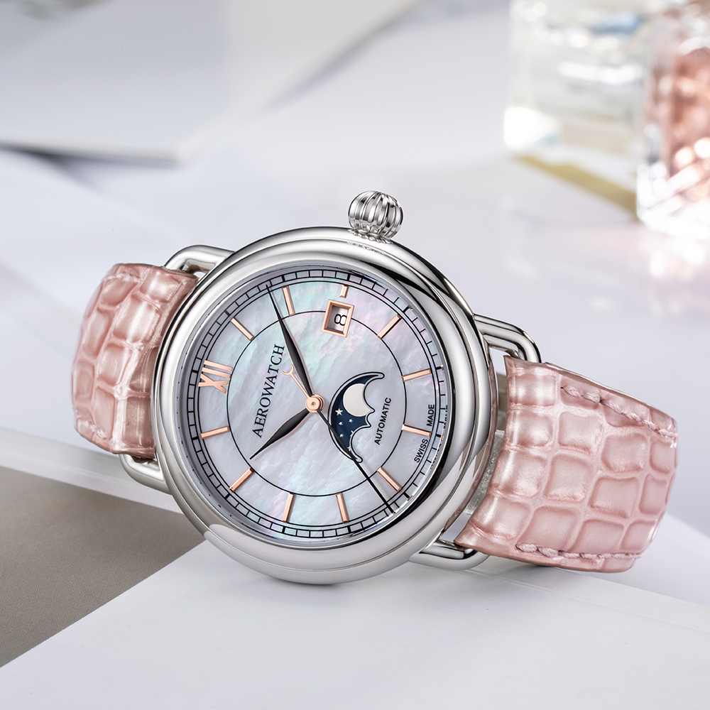 Aerowatch A-77983-AA02-BR-RO zegarek srebrny klasyczny 1942 pasek - miniatura 5