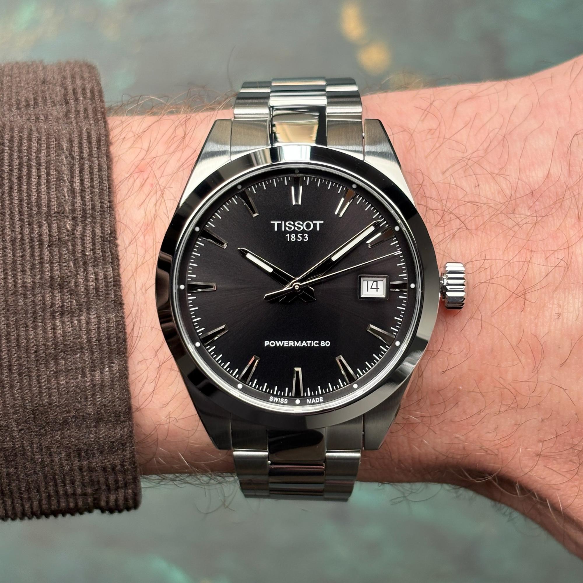 zegarek Tissot T1658071105100 Gentleman 38mm Powermatic 80 Black Dial Gentleman szafirowe - miniatura 11