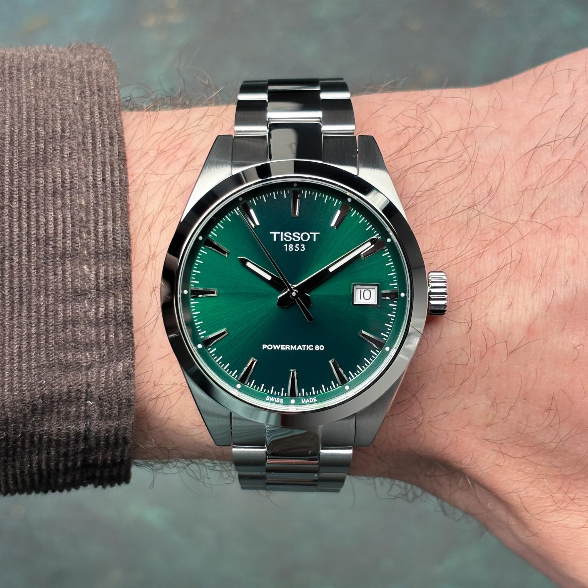 zegarek Tissot T1658071109100 Gentleman 38mm Powermatic 80 Green Dial Gentleman szafirowe - miniatura 11