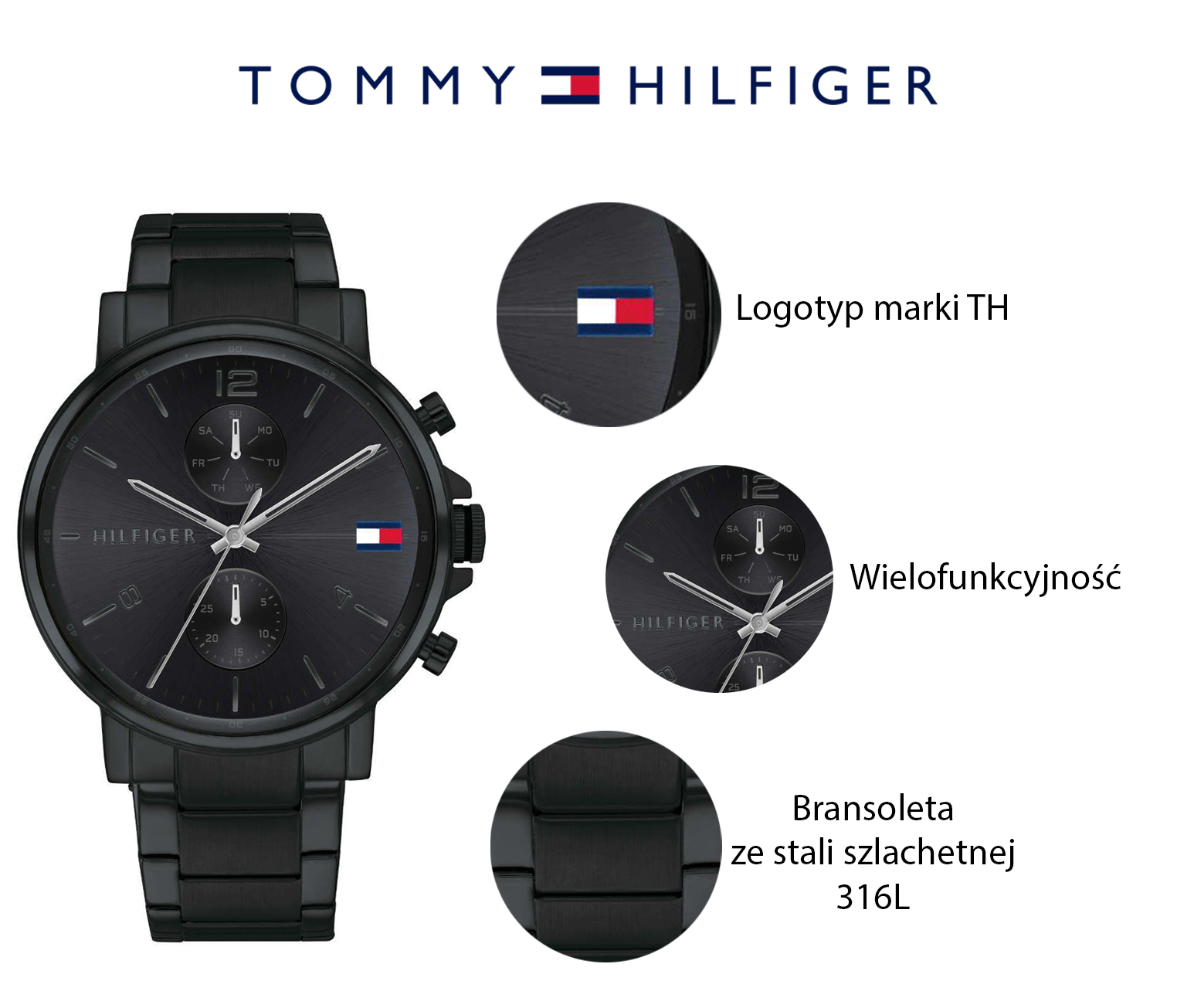 zegarek Tommy Hilfiger 1710414 czarny Męskie - miniatura 7