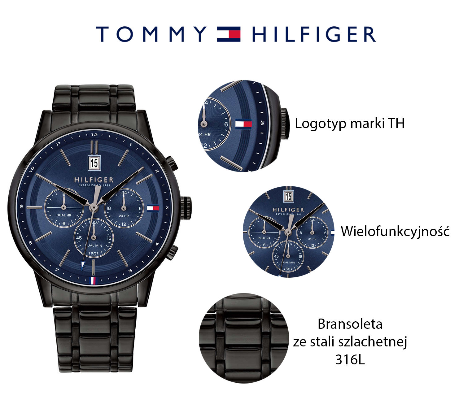 zegarek Tommy Hilfiger 1791633 czarny Męskie