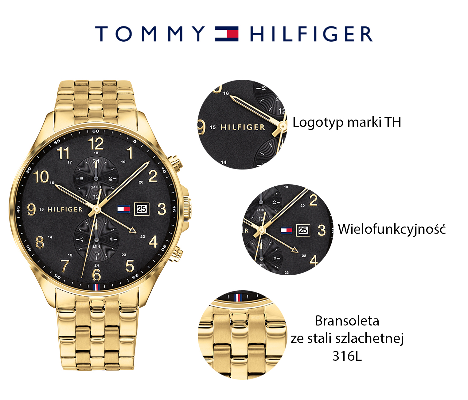 zegarek Tommy Hilfiger 1791708 złoty Męskie - miniatura 7