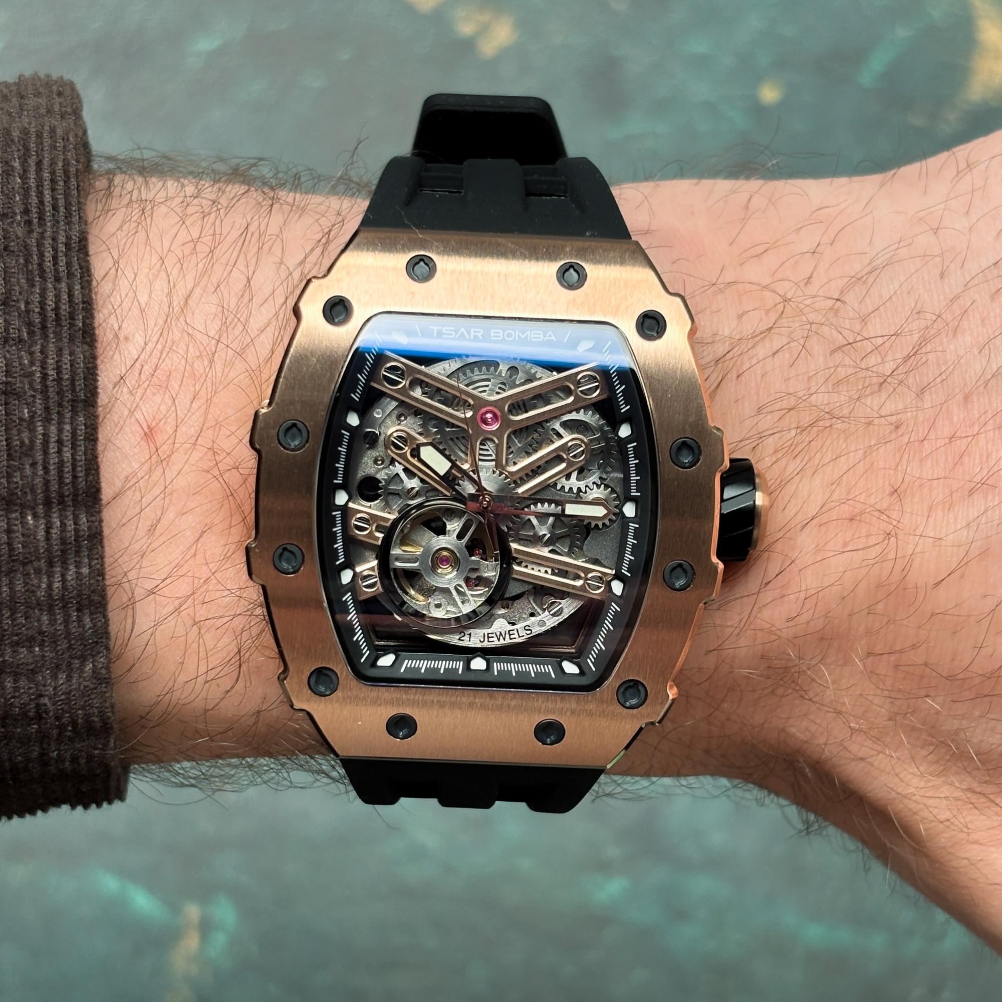 zegarek Tsar Bomba TB8208A-16 automatyczny męski Elemental Elemental Automatic Rose Gold Black - miniatura 6
