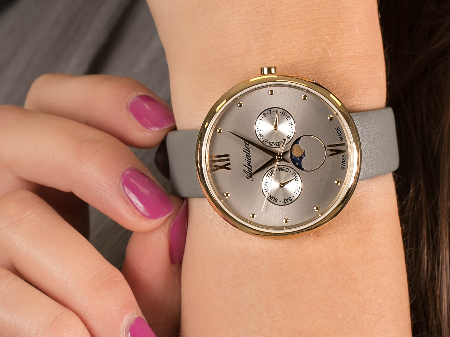 Adriatica A3732.1G87QF Moonphase zegarek klasyczny Pasek - miniatura 4
