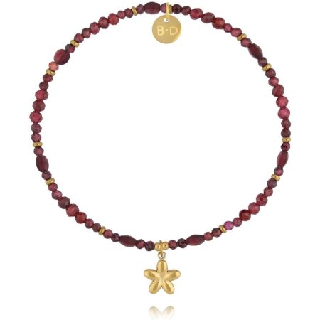 Biżuteria By Dziubeka BTW3543 Bransoletka z granatu z zawieszką w kształcie kwiatka