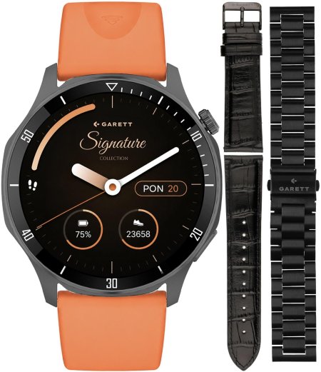 Garett Smartwatch Garett Signature Prime Srebrny na Pasku Garett Pay zestaw z Bransoletą i Paskiem 5904238485149-PAY-ORANGE