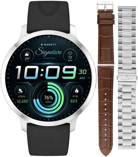 Garett Smartwatch Garett Signature Edge Srebrny na Pasku Garett Pay zestaw z Bransoletą i Paskiem 5904238485163-PAY-BLACK