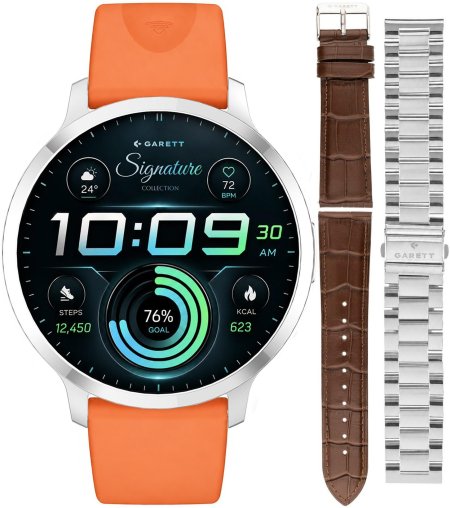 Garett Smartwatch Garett Signature Edge Srebrny na Pasku Garett Pay zestaw z Bransoletą i Paskiem 5904238485163-PAY-ORANGE