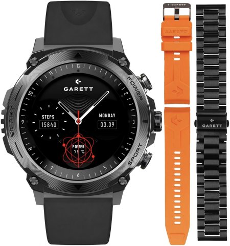 Garett Smartwatch Garett Atom Czarny na Pasku Garett Pay zestaw z Bransoletą i Paskiem 5904238486856-PAY-BLACK