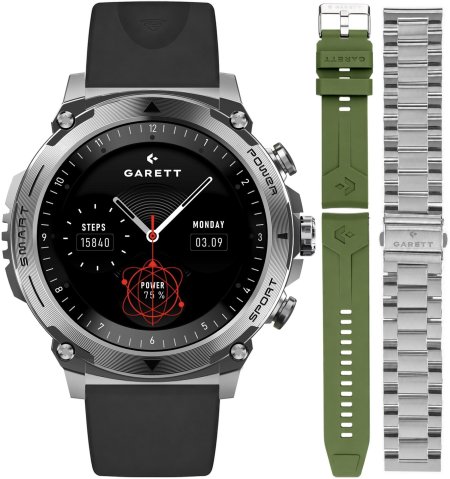 Garett Smartwatch Garett Atom Srebrny na Pasku Garett Pay zestaw z Bransoletą i Paskiem 5904238486863-PAY-BLACK